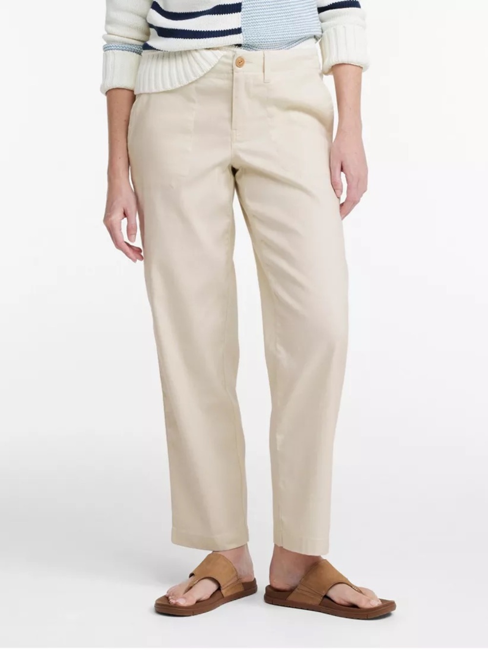 L.L. Bean Women's Beige Straight-Leg Cotton Pants